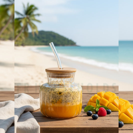 400ml CHICORY Latte Glass with Bamboo Lid & Straw – Modern, Eco-Friendly Drinkware