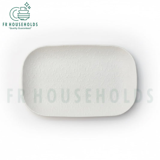 Rectangular Self-Embossed Texture Serving Platter – 10.5 x 6.5 Inch Elegant Ceramic Tray for Modern Dining - Matte White