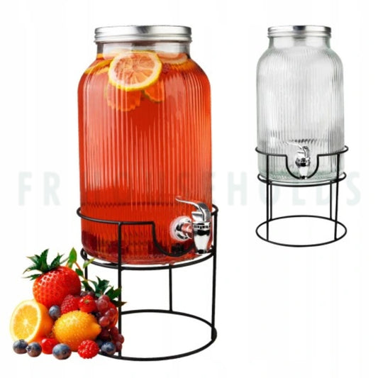 Berglander Glass Dispenser With Metal Stand And Steel Lid - 8ltrs