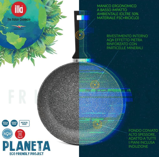 Illa Non Stick Nickel Free Bakelite Handle Planeta Frying Pan | (Made In ITALY)
