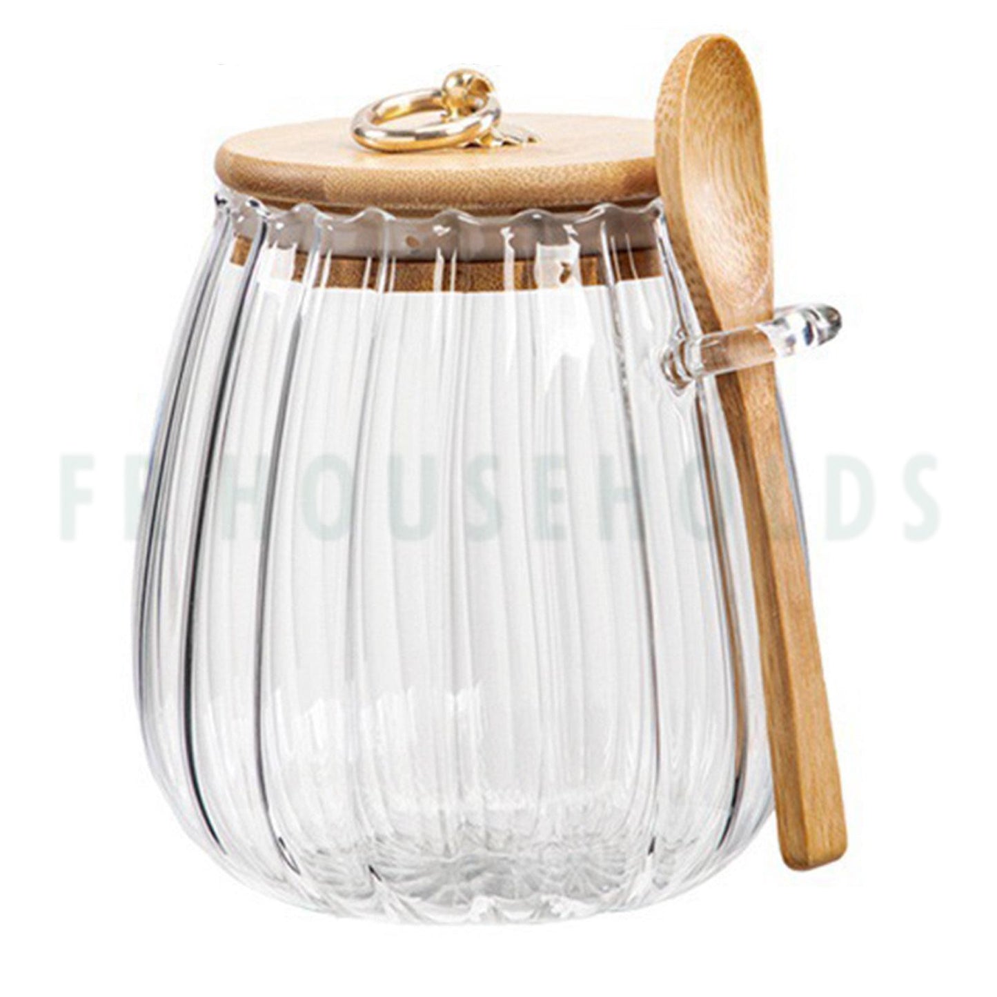 Ripple Round Glass Jar with Wooden Lid & Spoon | 500ml 800ml