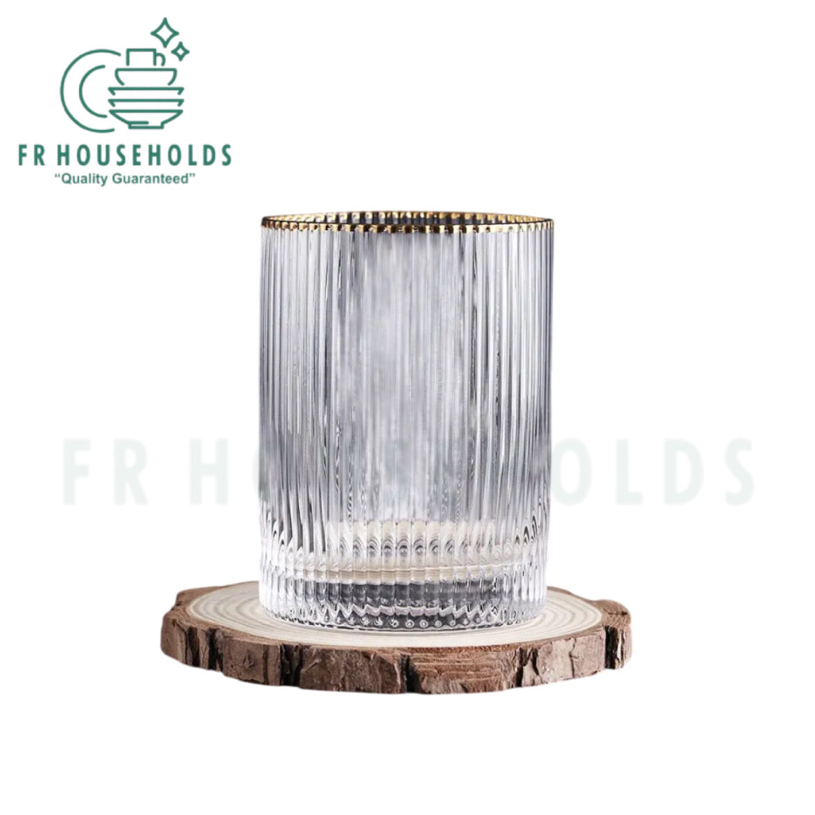 Ribbed Gold Rim Crystal Glass Set - 250ml/9oz - 6PC