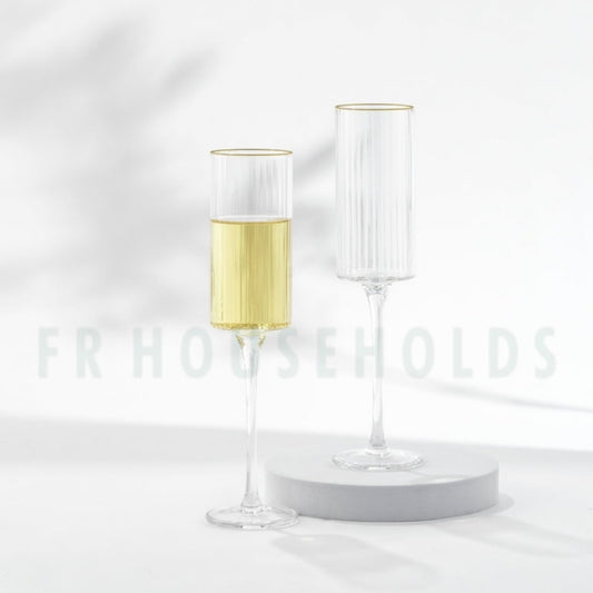 Christian Siriano Optic Gold Rim Champagne Fluet Glass | 6oz - 177ml | 6PC