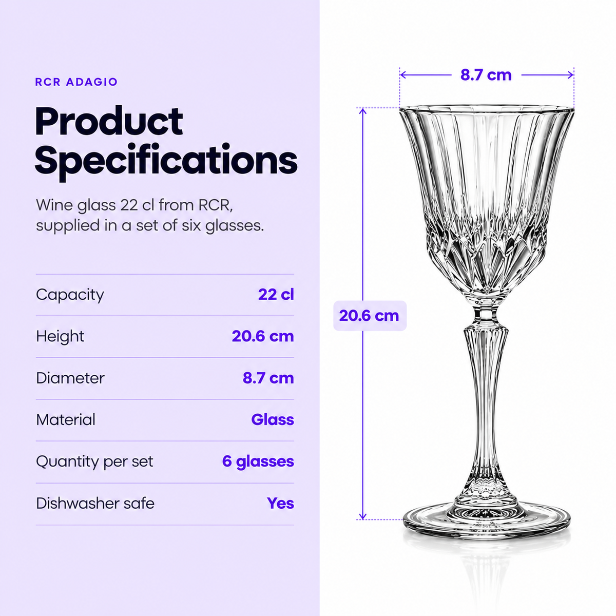 RCR Adagio Crystal Wine Glasses Set of 6 | Italian Glassware