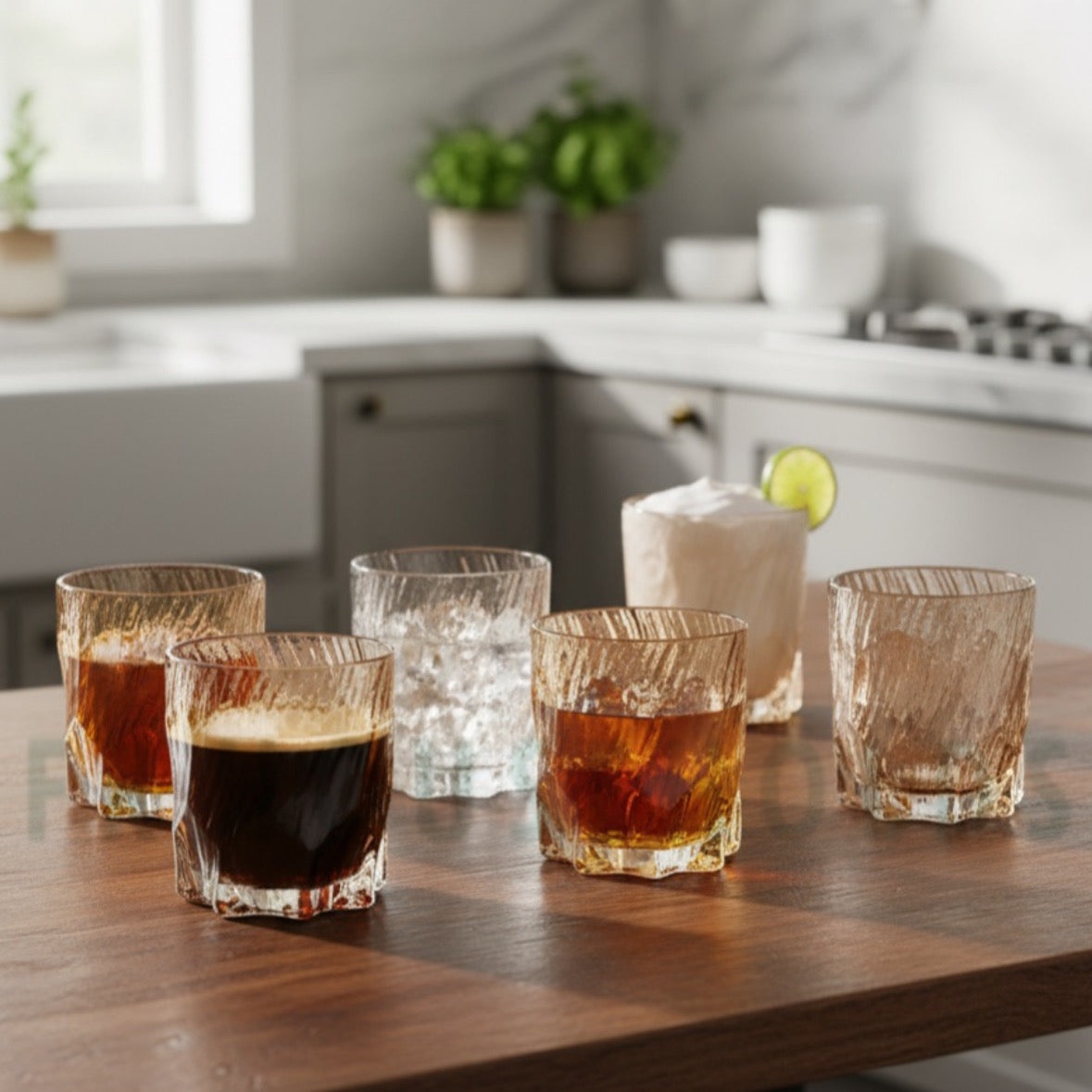 Scratchy Glacier Glass – 300ml Textured Drinking Glass for Water, Juice & Cocktails | Gold