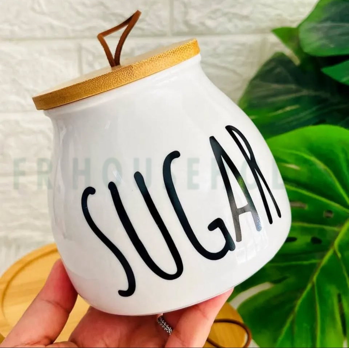 3pcs Round Airlock Tea Coffee & Sugar Jars With Wood Stand