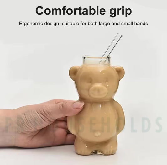 Creative Mama Bear Coffee & Juice Serving Glass With Straw