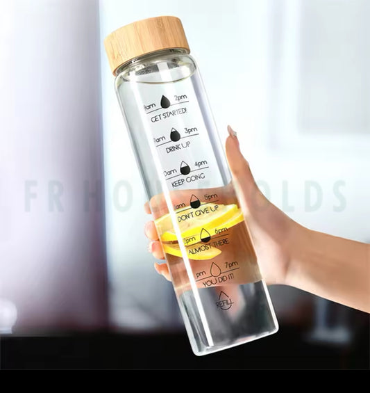 The Time Marker Glass Water Bottle - 1000ml
