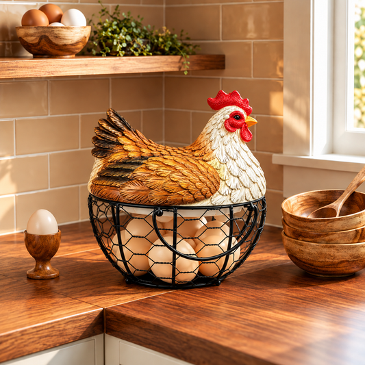 Decorative Chicken Storage Basket with Lid – Multi-Purpose Fruit, Egg & Dry Fruit Holder
