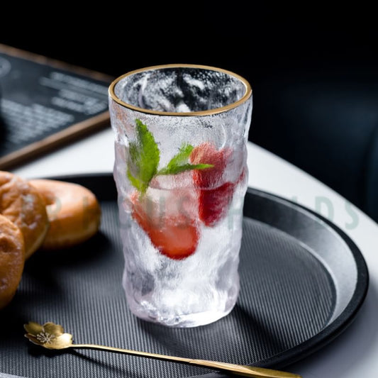 Frozen Ice Gold Rim Drink Glass | 400ml - Clear - 6PC