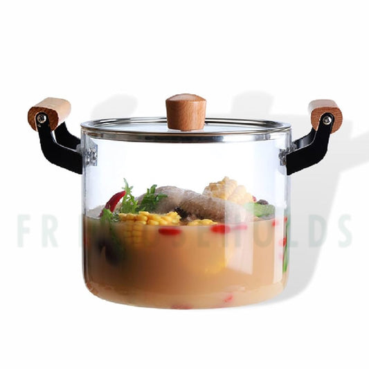 Professional Glass Cooking Pots With Heavy Wooden Handles