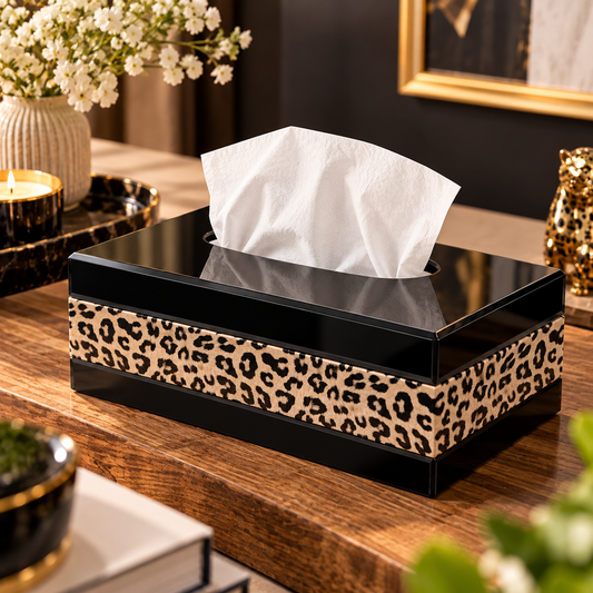 Black Leopard Print Tissue Box Cover