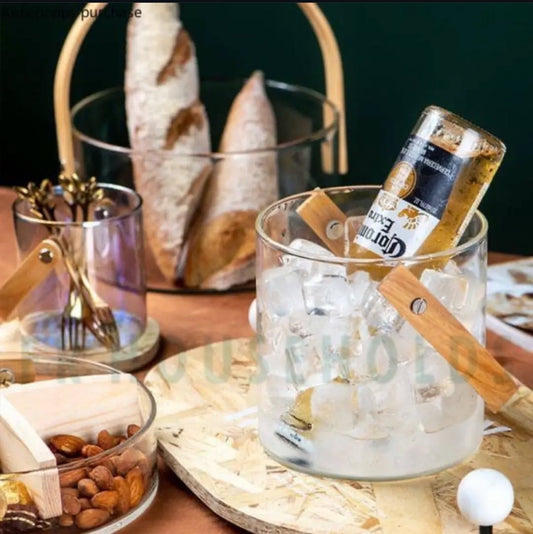 Premium Quality Multipurpose Glass Bucket with Wooden Handle | 350ml - 750ml - 1000ml | Round