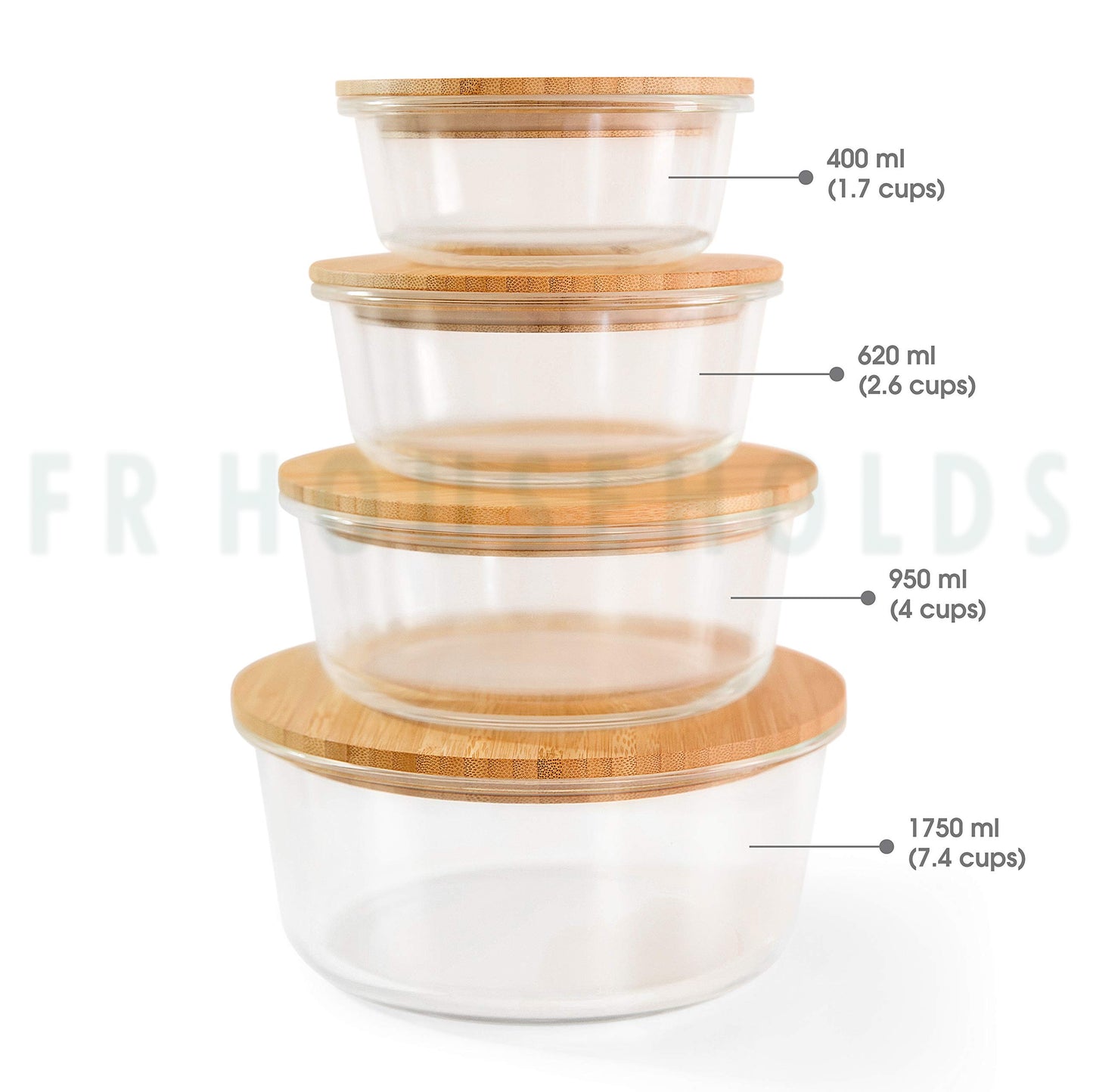 Round Glass Storage Box Set with Organic Bamboo Lids – 4-Piece Airtight Food Containers
