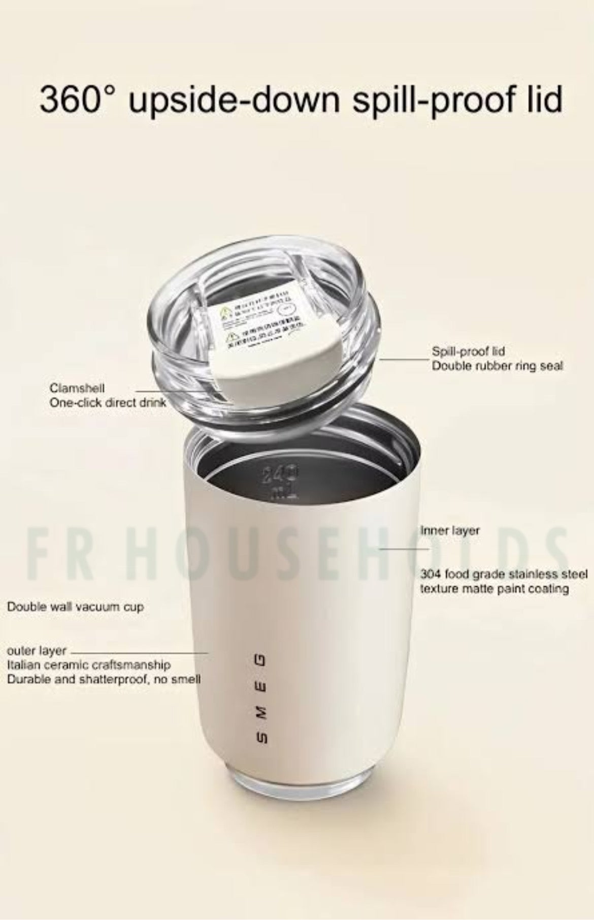 Smeg 320ml Hot & Cold Tumbler Glass (Black)