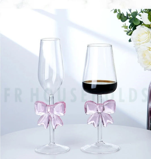 Crystal Bow Flute Glass – Elegant Handcrafted Aesthetic Glassware | 200ml - 1pc