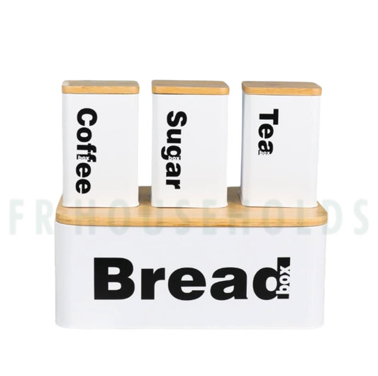 4pcs Stylish Bread, Tea, Sugar & Coffee Airtight Tin Canisters Set