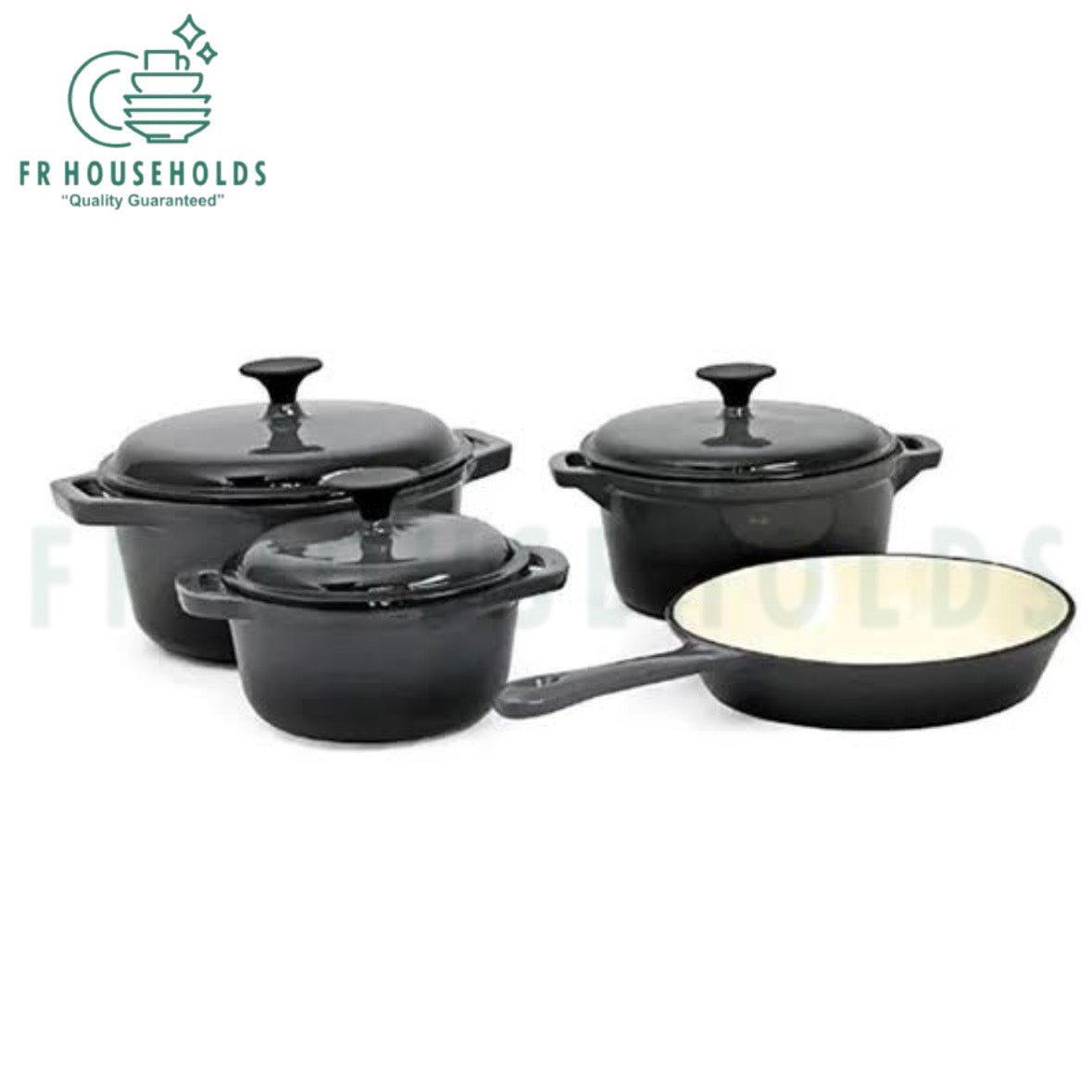 7pcs Cast Iron Enamel Cookware Set - Black