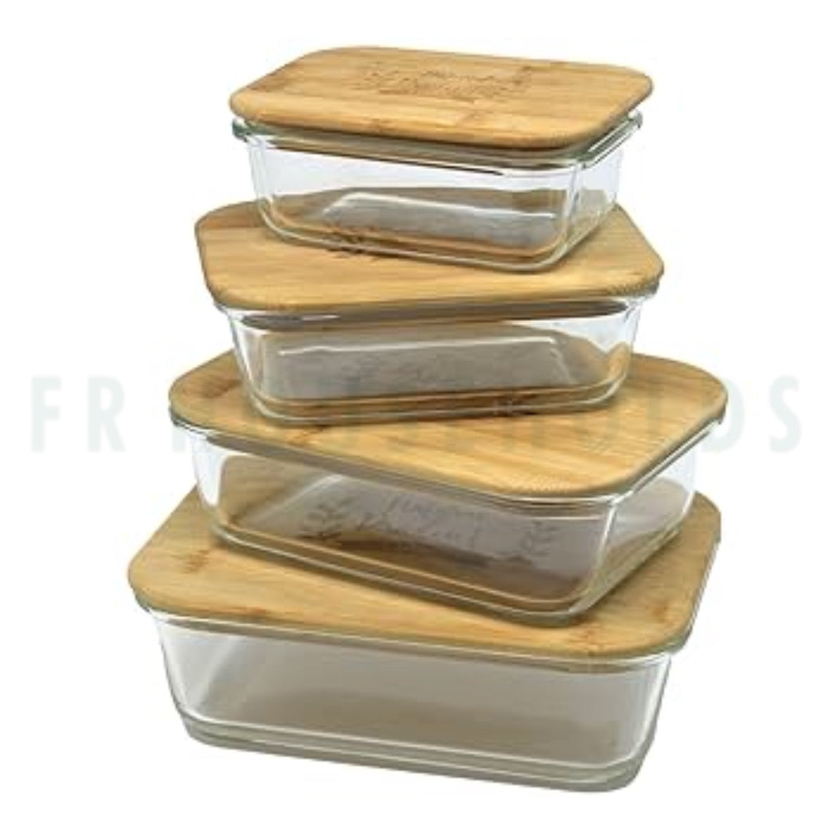 Rectangular Glass Storage Box Set with Organic Bamboo Lids – 1500ml, 1040ml, 630ml & 370ml (Set of 4)