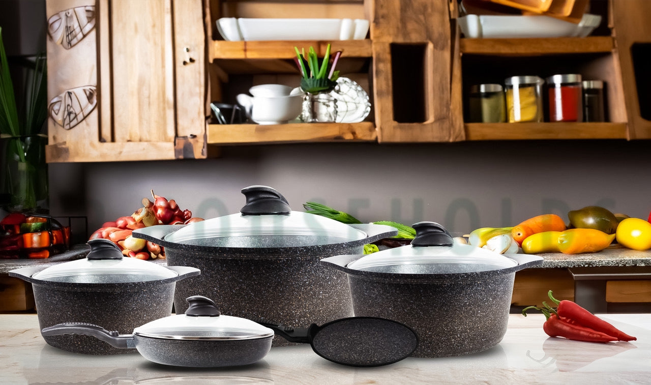 Arshia Cast Aluminum Cookware Set 9pcs | Granite