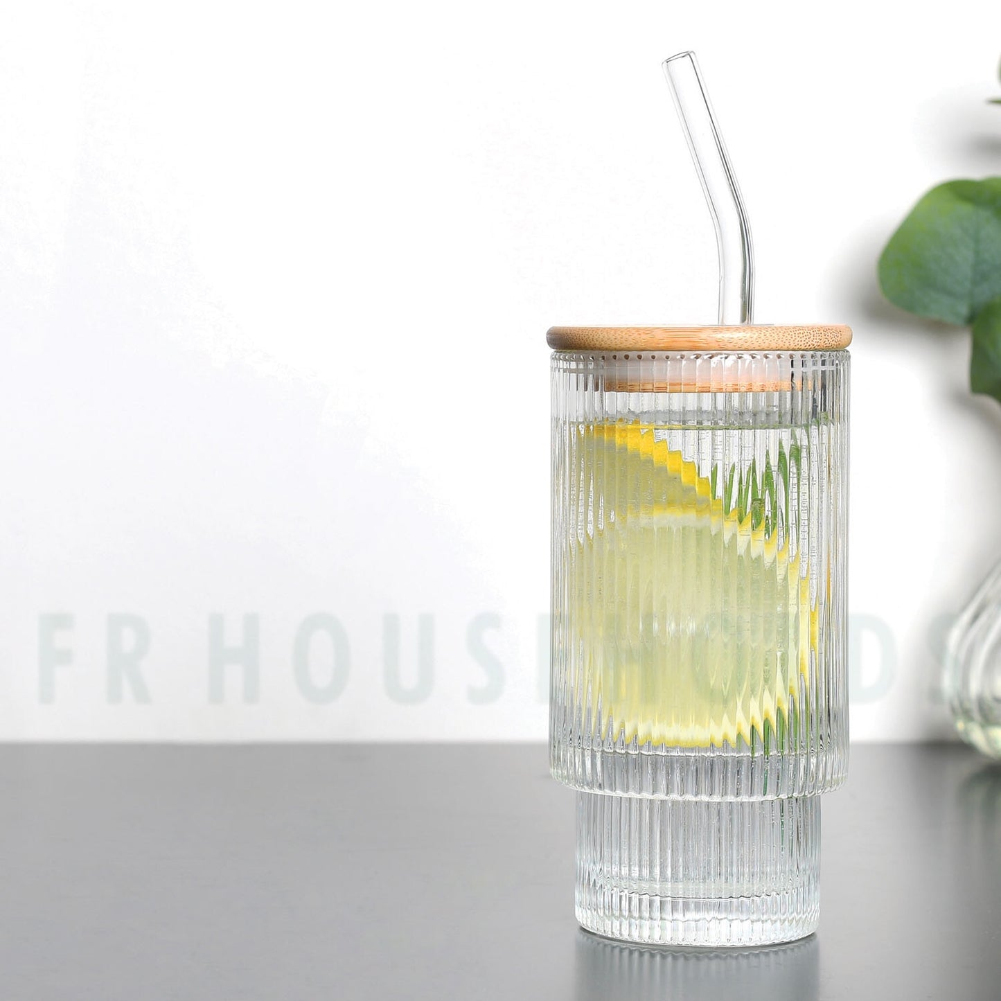 Ribbed Tumblers with Lid and Straw - Clear - 1 Peice