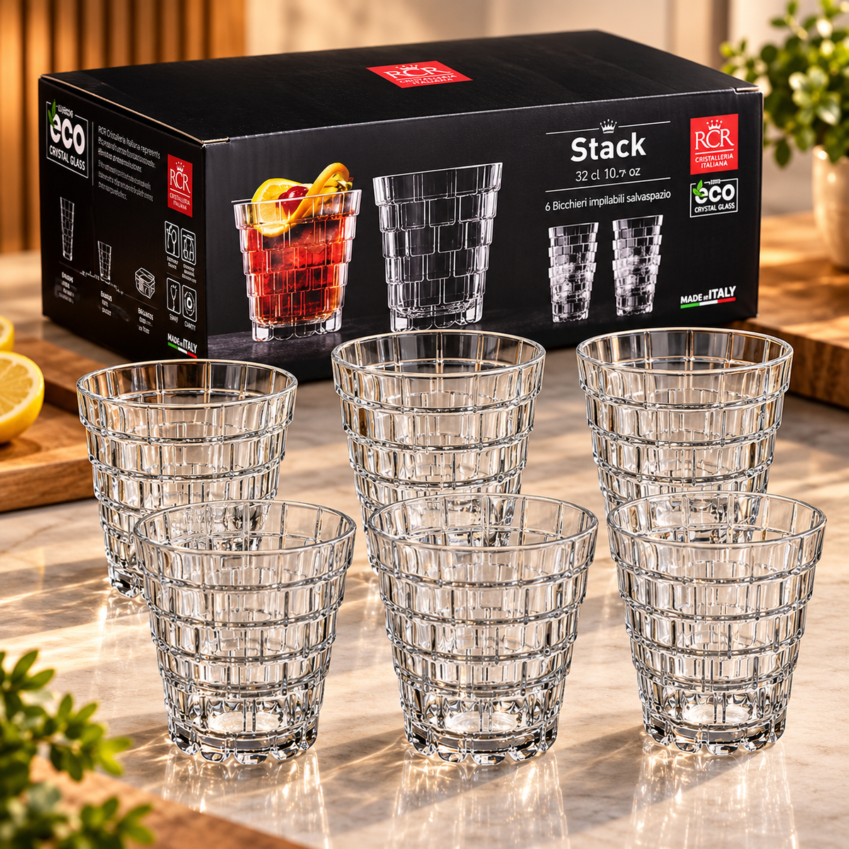 RCR Stack Whiskey Glasses Set of 6 - 320ml | Italian Crystal Glass