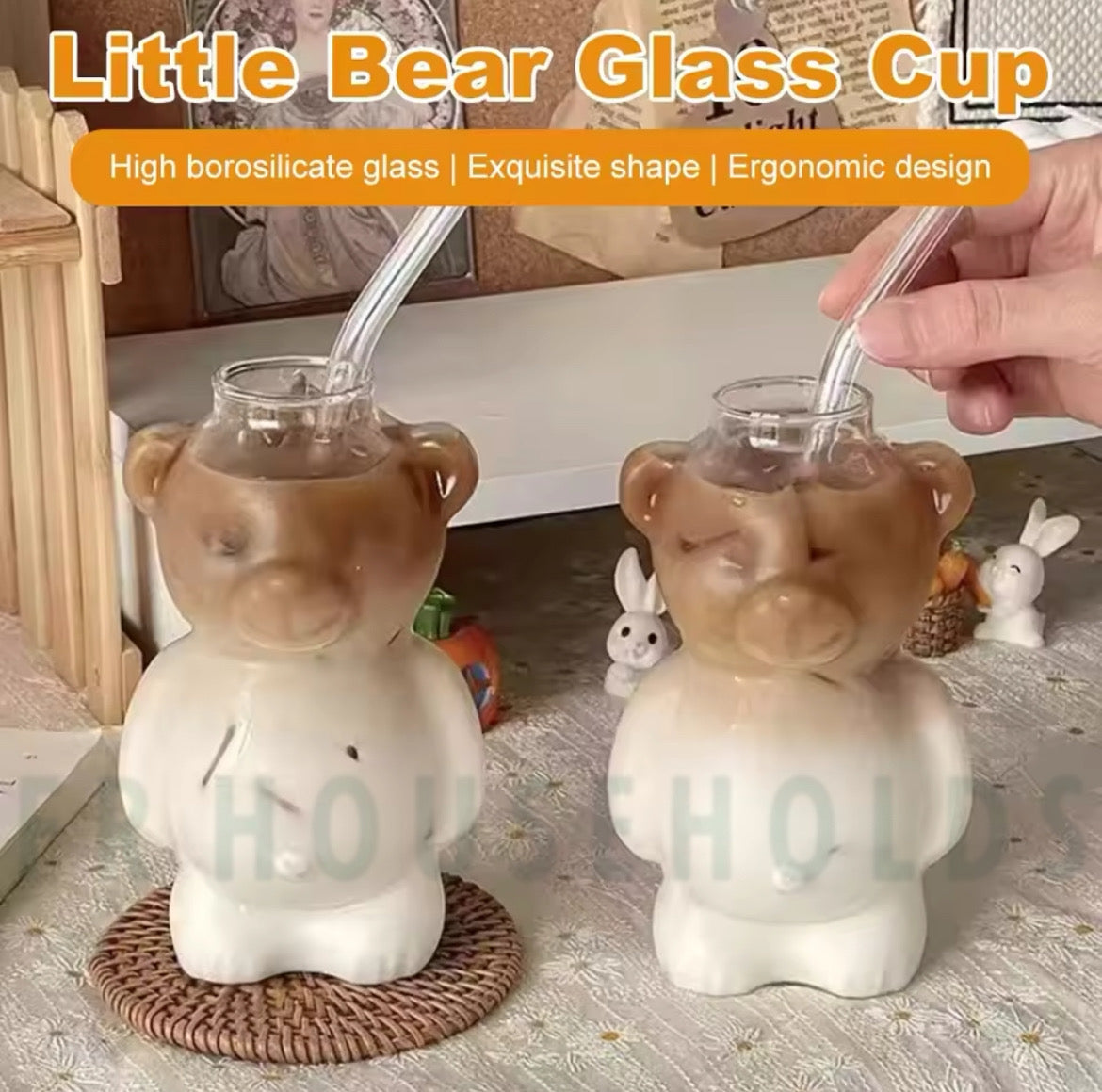Creative Mama Bear Coffee & Juice Serving Glass With Straw
