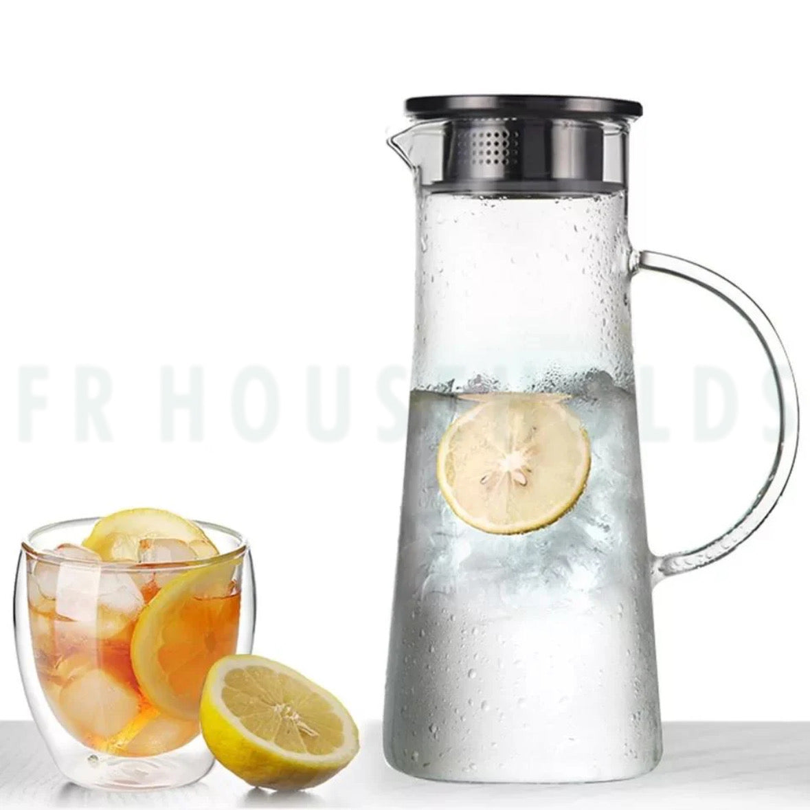 2.2L Borosilicate Glass Jug with Stainless Steel Lid – Elegant & Durable Drinkware