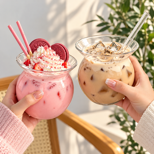 Matka Glass Cup with Glass Straw – Aesthetic Drinkware