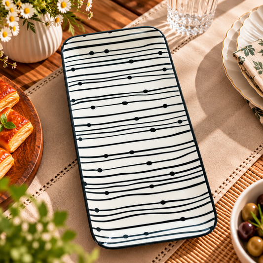 Black White Striped Rectangular Serving Platter