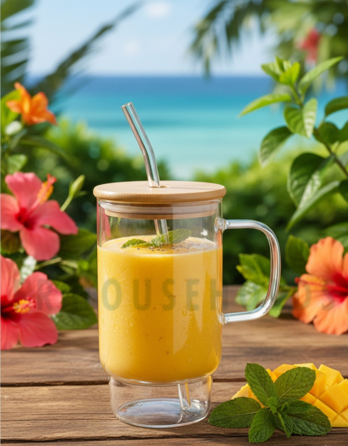 700ml Short Base Borosilicate Glass Tumbler with Straw & Bamboo Lid – Eco-Friendly & Stylish