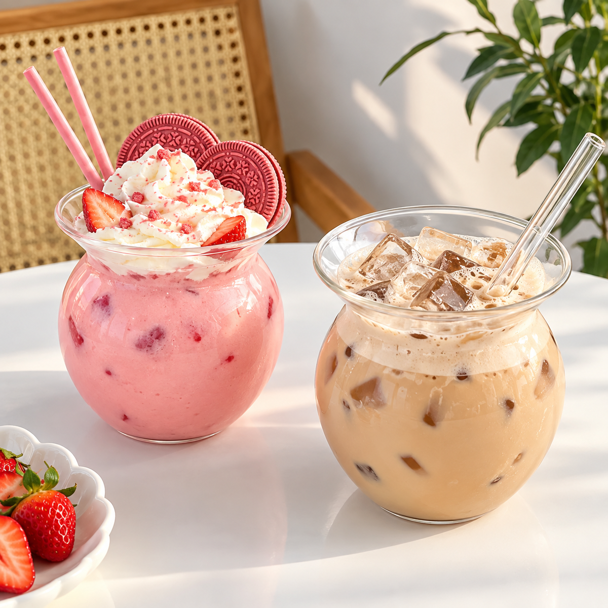 Matka Glass Cup with Glass Straw – Aesthetic Drinkware