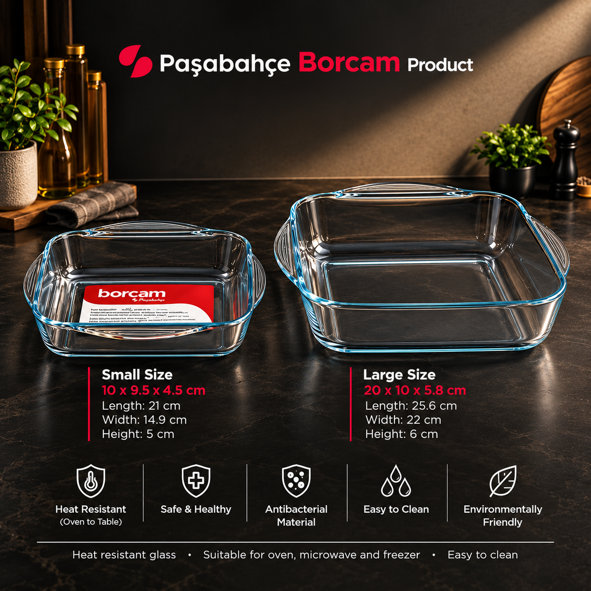 BORCAM 2pcs Serving Dish | 3200cc - 1950cc | Made In Turkey