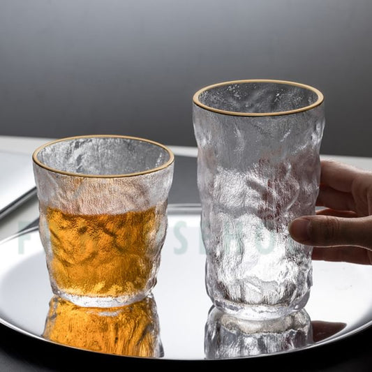 Frozen Ice Gold Rim Drink Glass | 280ml - Clear - 6PC