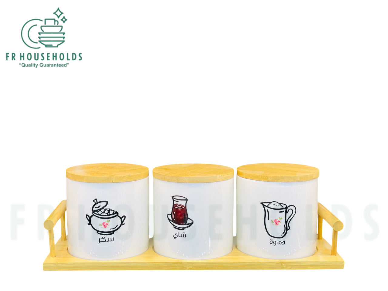 3-Piece Porcelain Airtight Jar Set with Real Bamboo Wood Stand