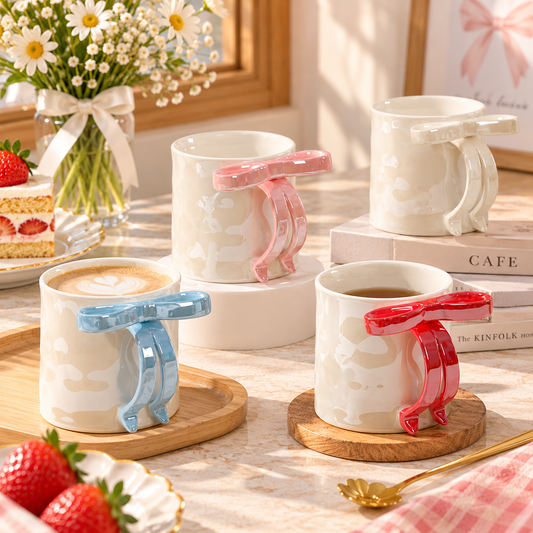 Bow Handle Ceramic Coffee Mug – Available in Different Colours