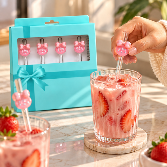 Cute Decorative Drinking Straw Set – 4 Pcs with Gift Box