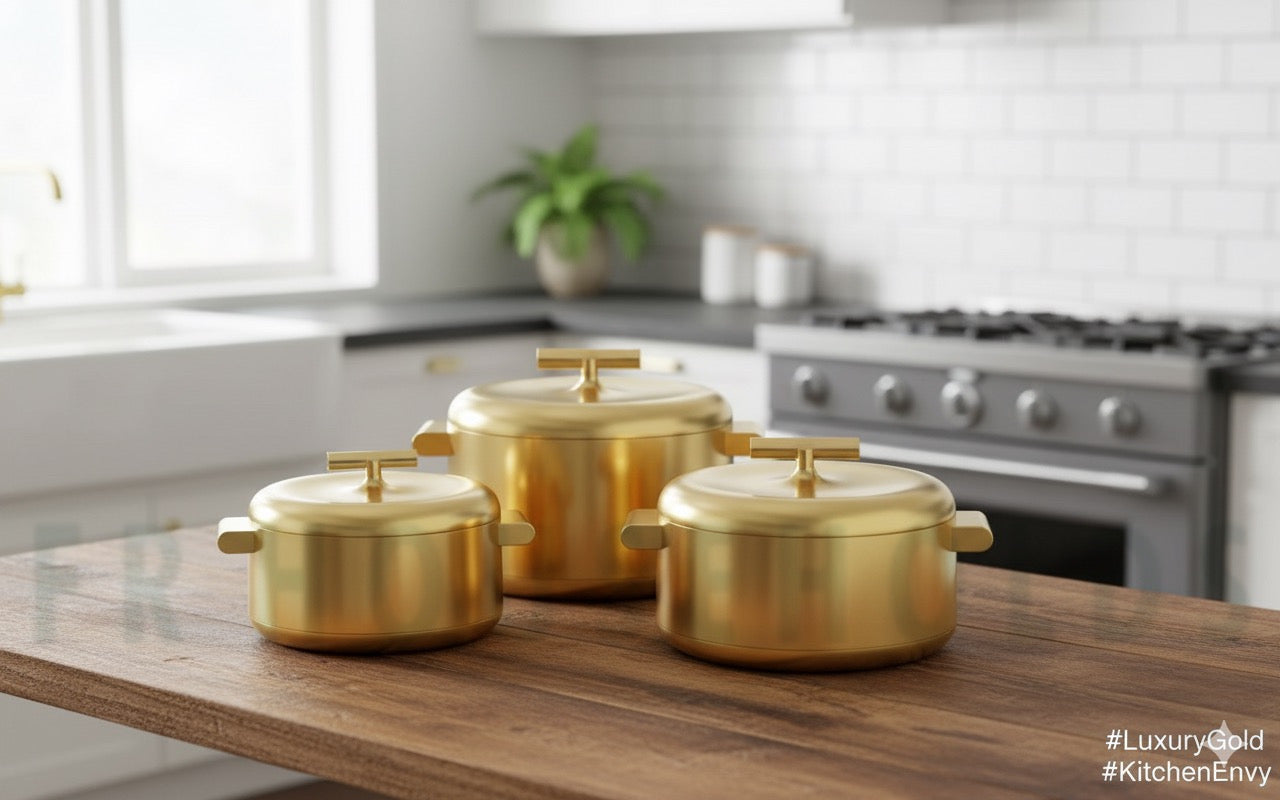 Artistic Matt Gold 3-Piece Hotpot Set – Elegant, Durable & Heat Retentive | Perfect for Everyday Use