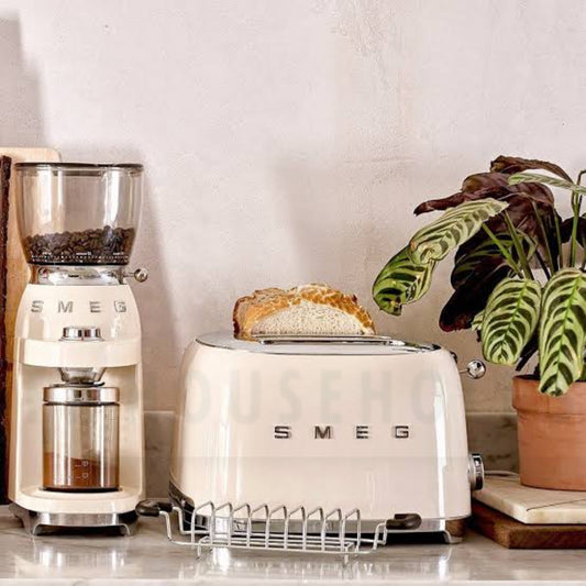 SMEG Retro Toaster Machine – Premium Stainless Steel 2-Slice Toaster with Adjustable Browning & Wide Slots | Beige