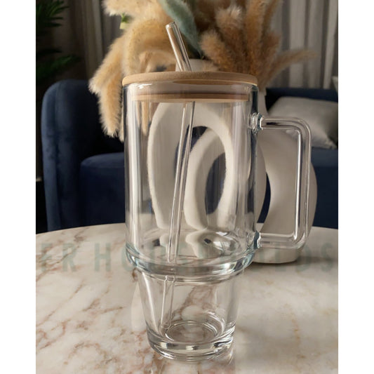 700ml Glass Tumbler with Bamboo Lid & Straw – Eco-Friendly & Stylish