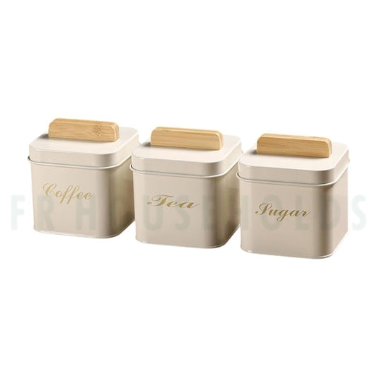 3pcs Tea Coffee & Sugar Airtight Tin Canisters Set