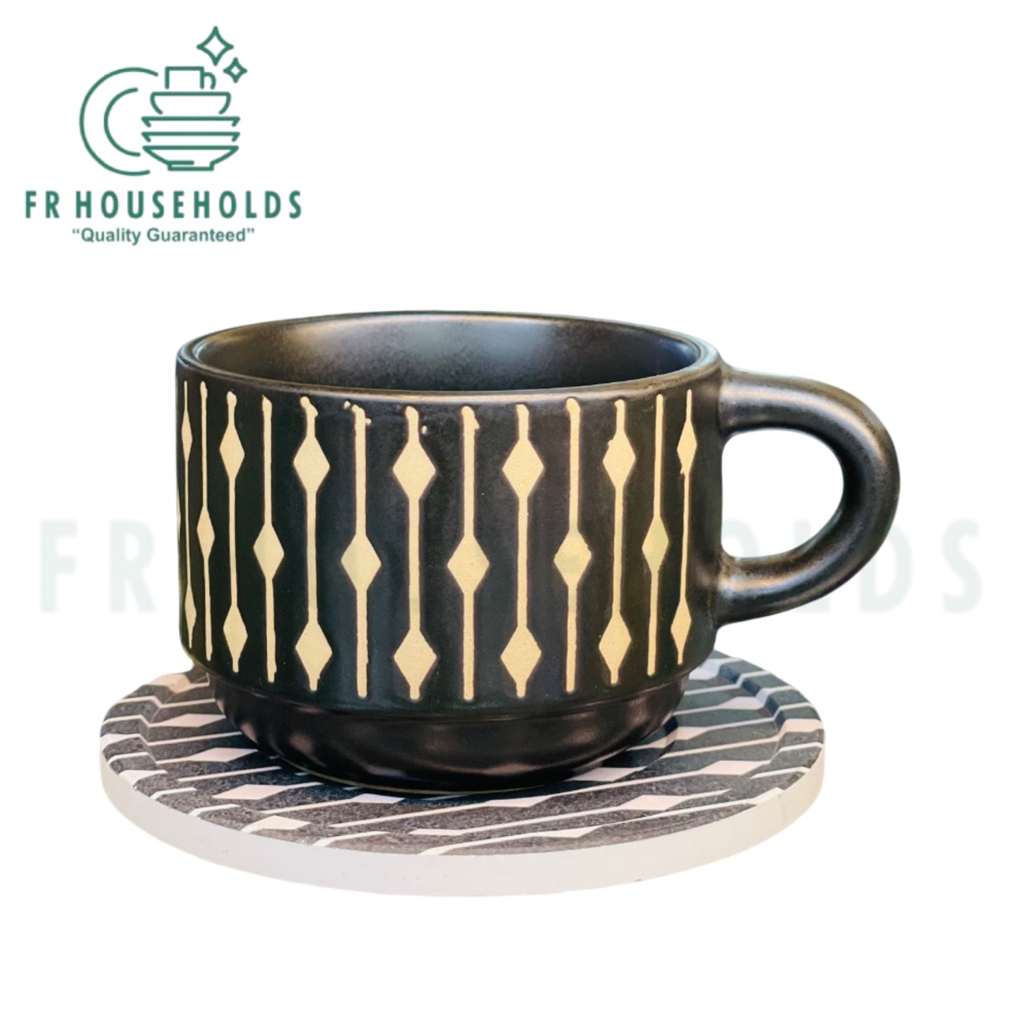 DannyHomes Stoneware Cup & Coasters Set – Rockery Texture Engraving