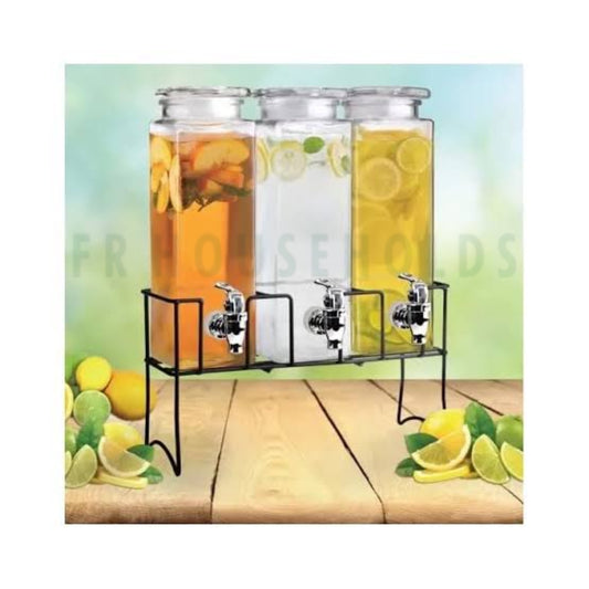 3-in-1 Beverage Dispenser with Metal Stand | Glass Drink Dispenser for Juice, Water, Lemonade & Cocktails