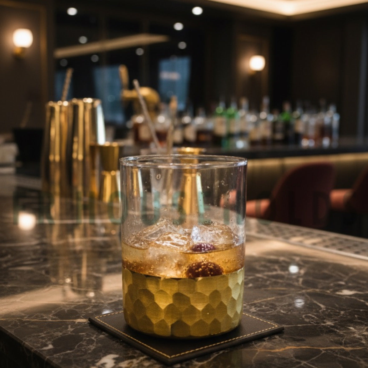 Luxury Golden Hammered Design Glass Set 6pc – Premium Drinking Glasses for Water, Juice, Cocktails & Beverages