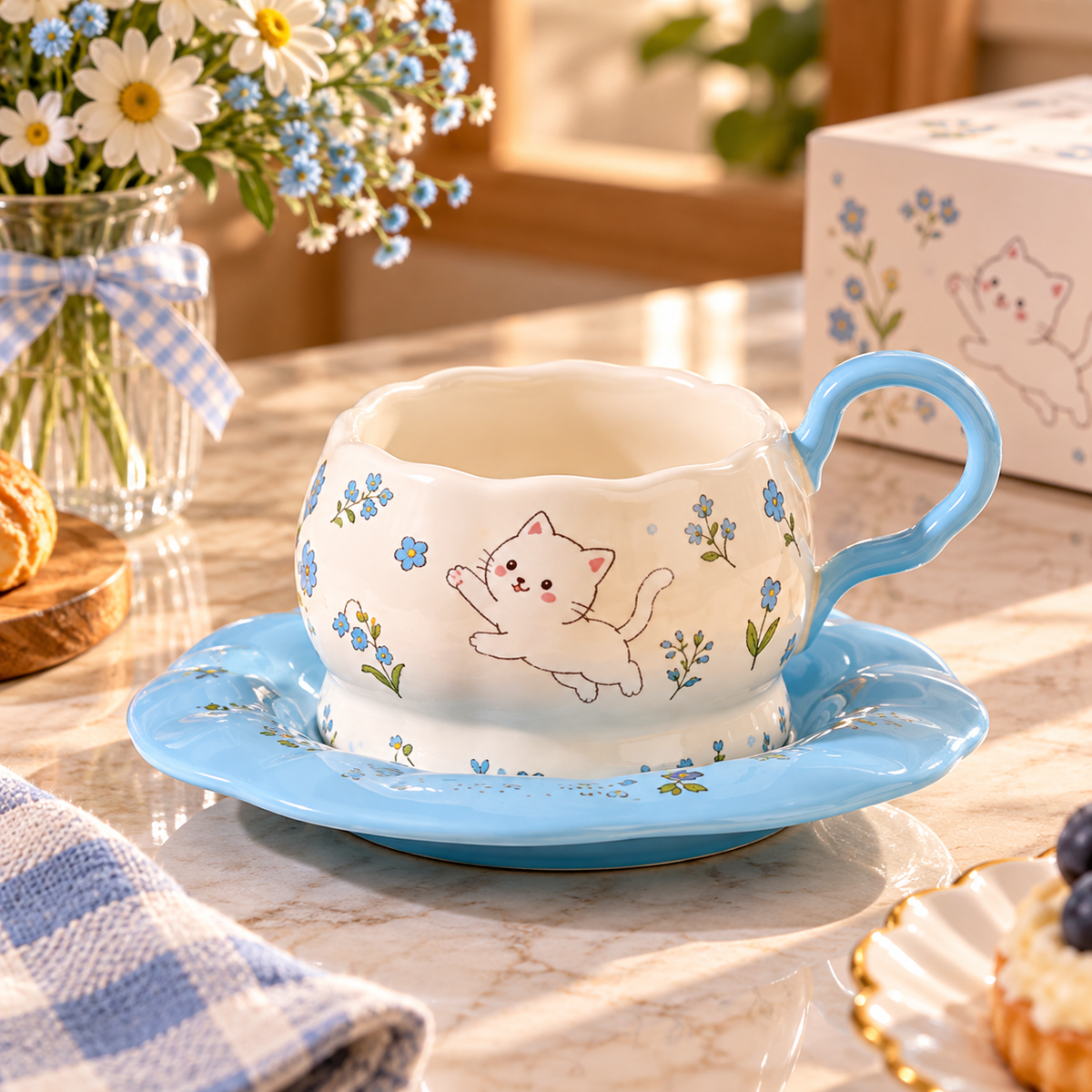 Cute Animal Print Ceramic Tea Cup and Saucer – Different Colours