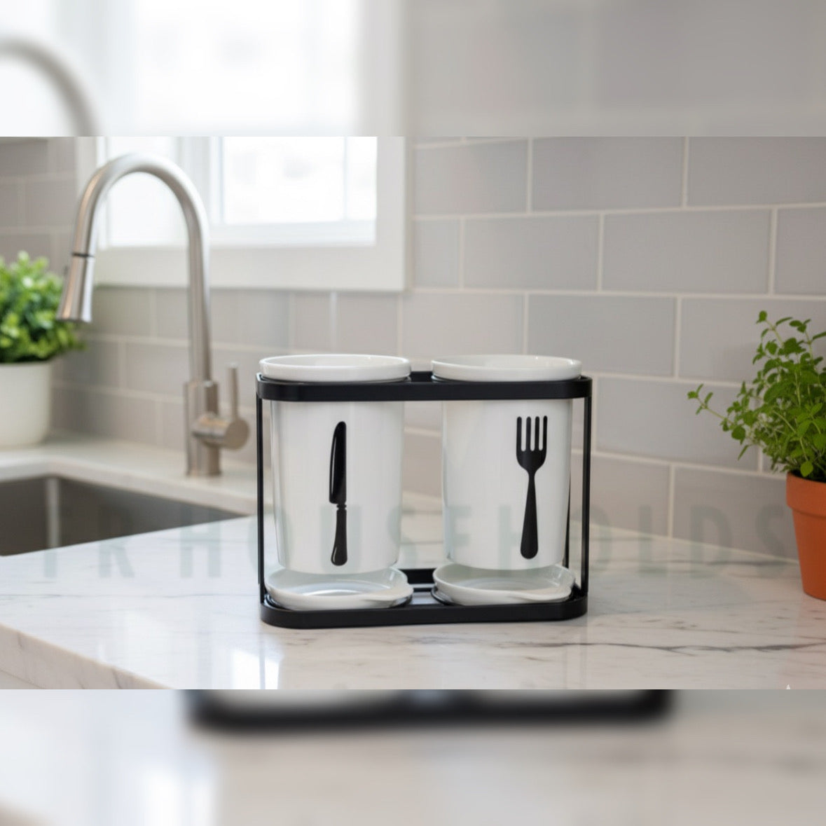 2-Piece Spoon Organizer with Metallic Rack & Water Drainage – Premium Kitchen Utensil Holder