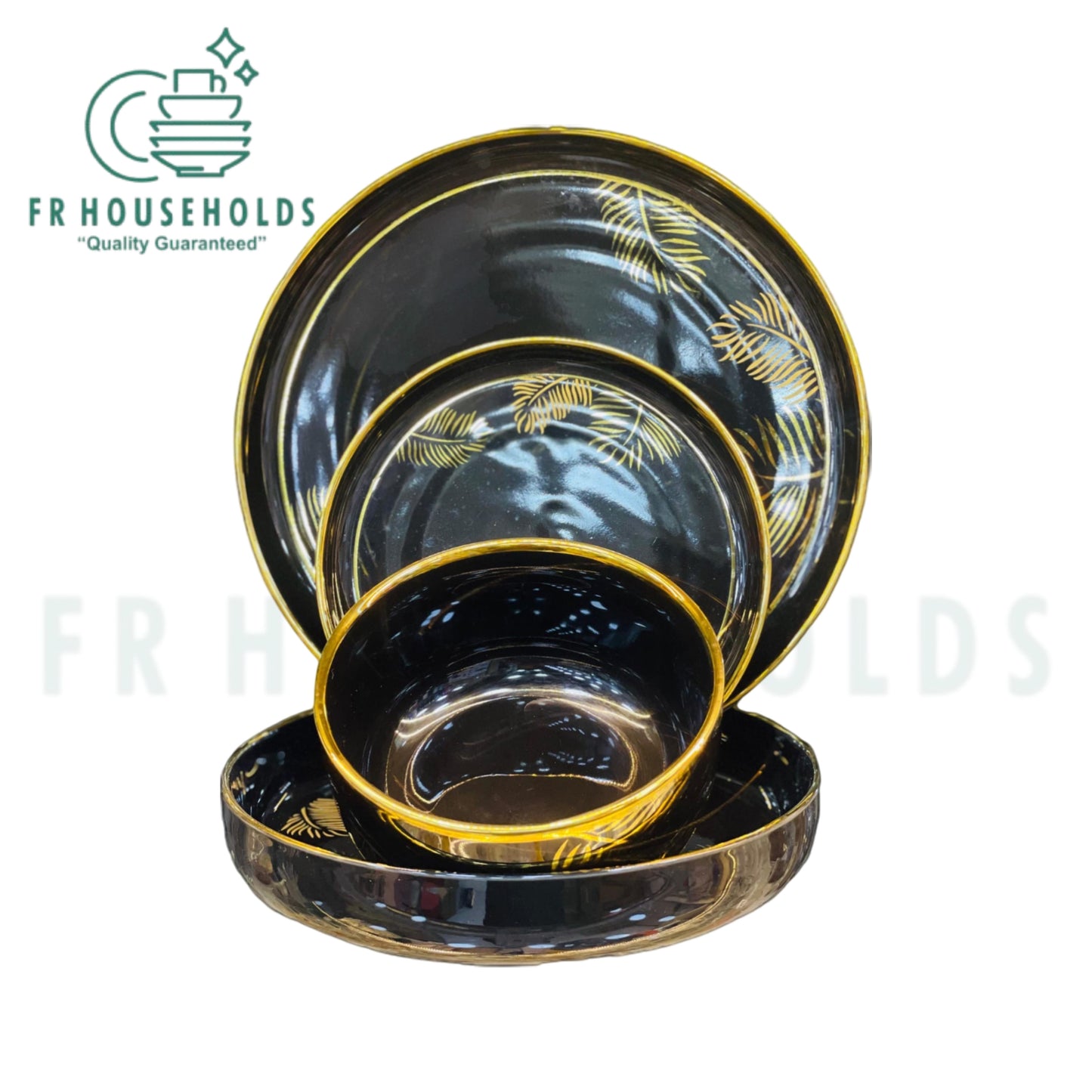 Elegant 24-Piece Porcelain Dinner Set with Luxurious Golden Print – Service for 6
