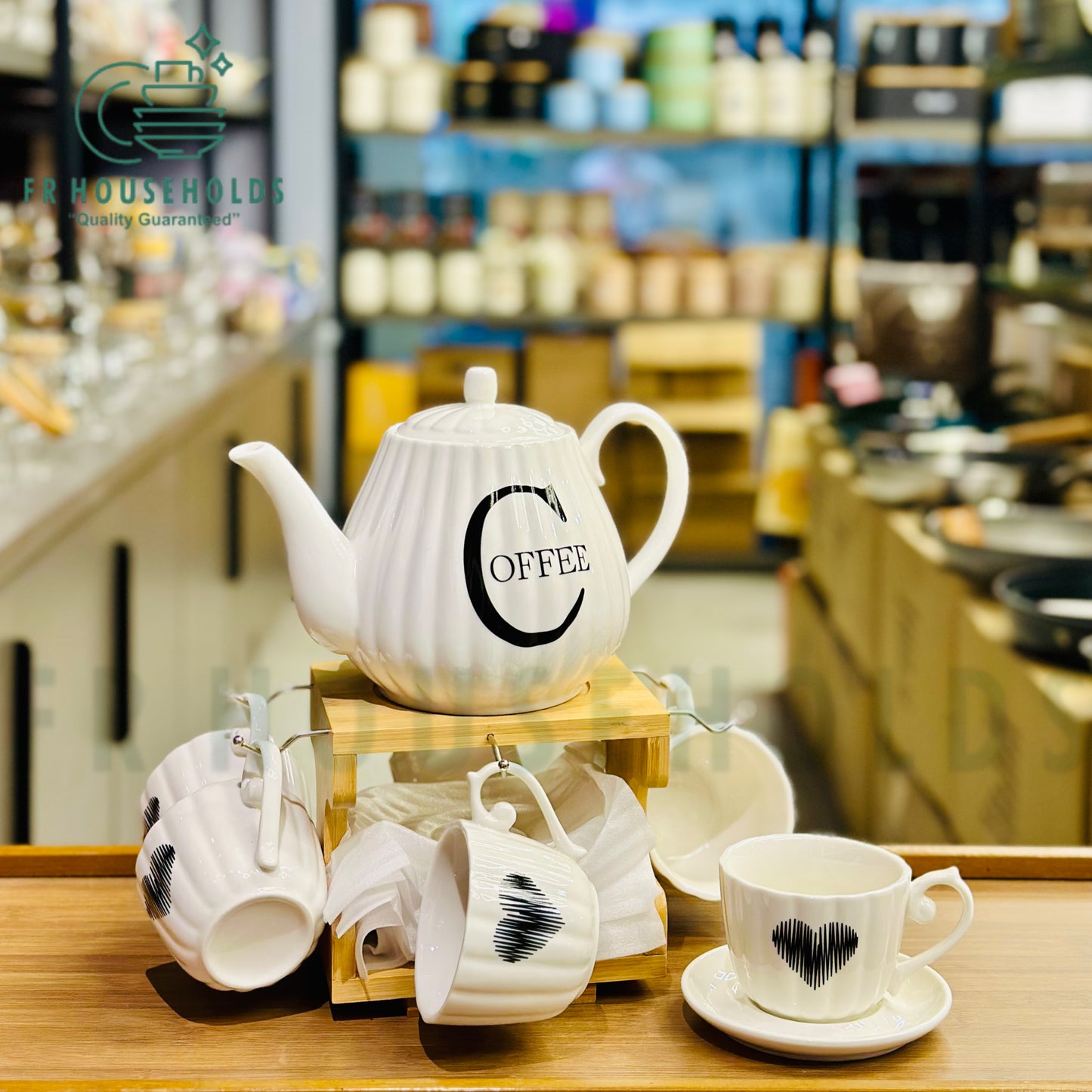 The Dreamiest 15-Piece Ceramic Tea Serving Set – Cute Coffee & Tea Gift Set with Bamboo Stand