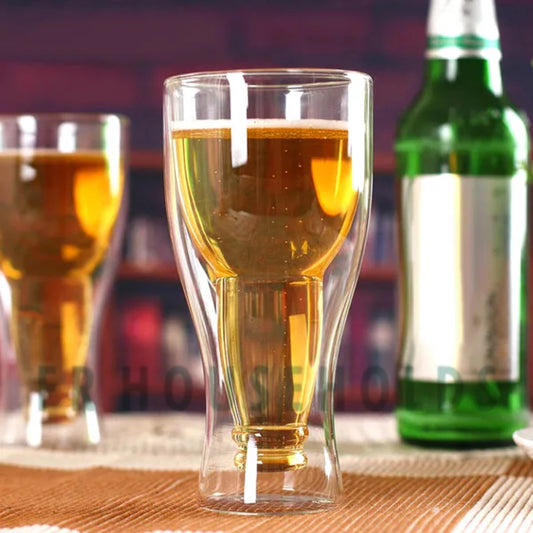 Double-Walled Beer Bottle Shaped Glass Cup 500ml