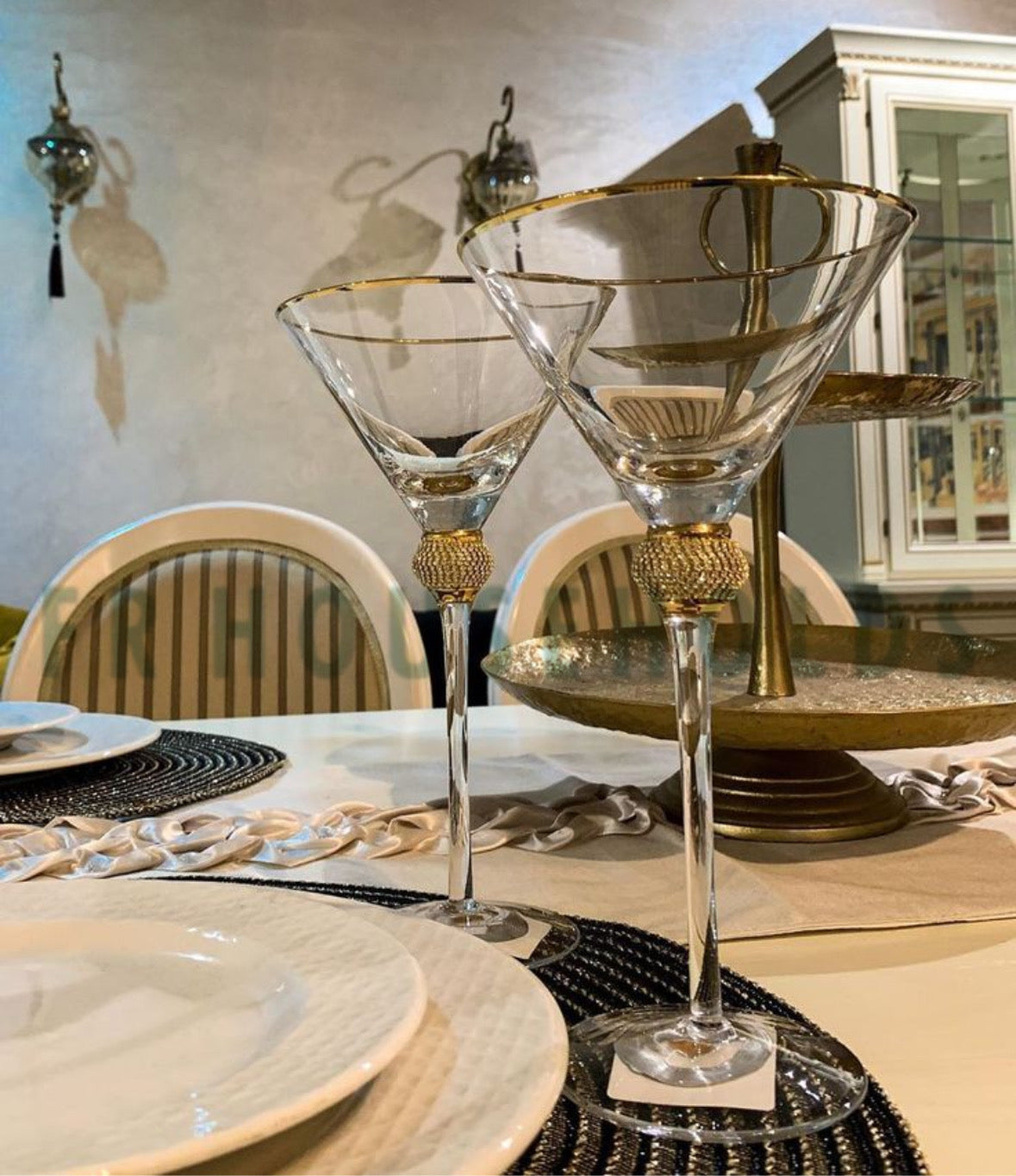 Crystal Handcrafted Martini Glass with Golden Work – Luxury Cocktail Glass